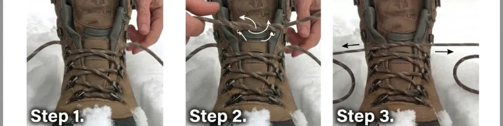 Guide i 4 steps til hvordan du snører dine vandrestøvler i kirurgens knude